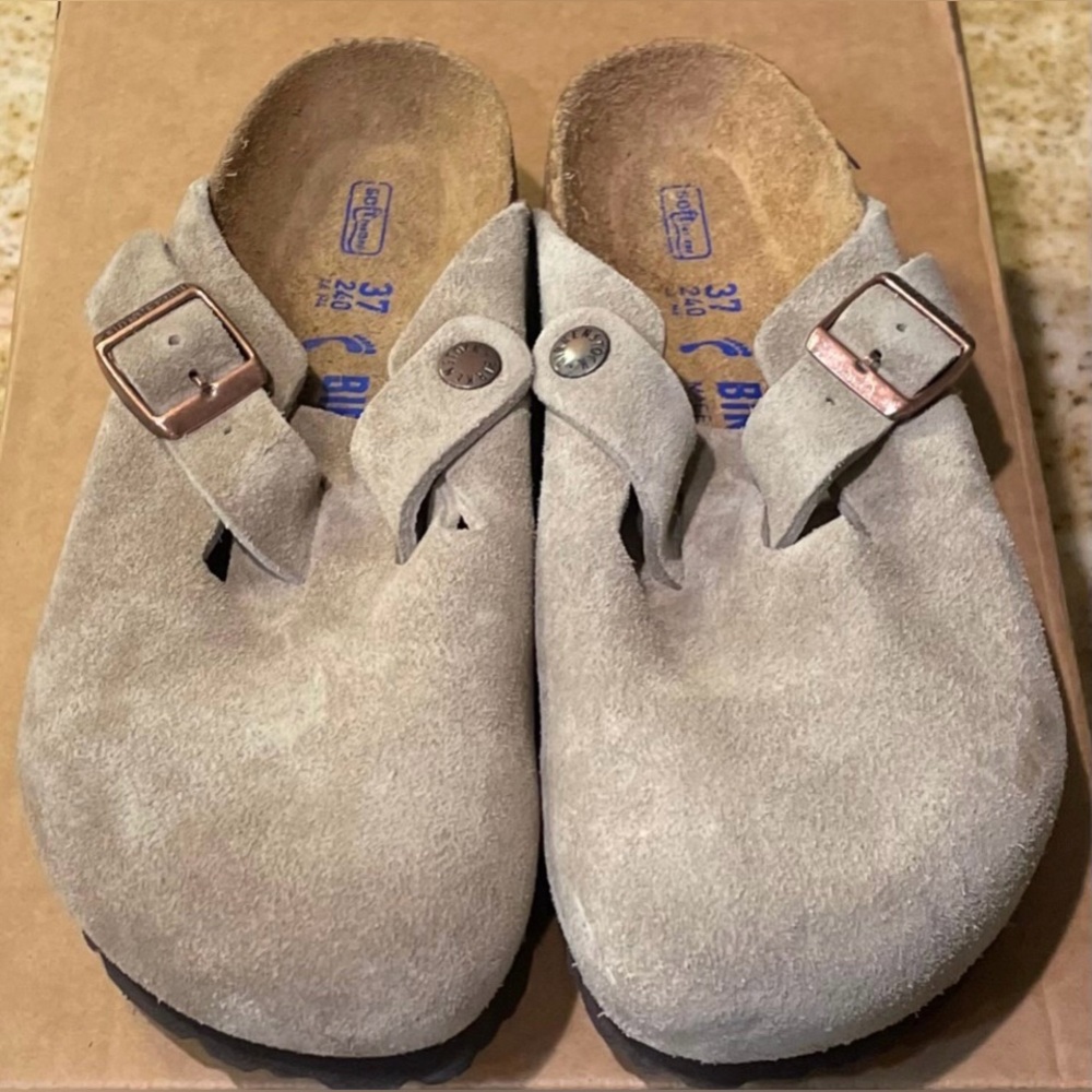 New With Flaws Birkenstock Boston Soft Footbed Suede Leather Sandals EU 37/L6/M4 - Picture 2 of 6